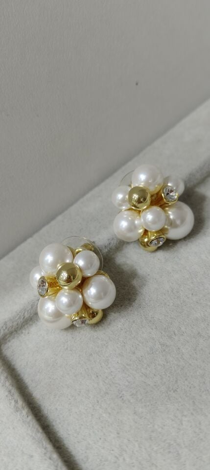 İncili Küpe Top Taşlı