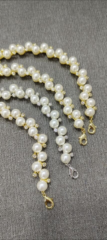 İncili Bileklik Taşlı Beyaz