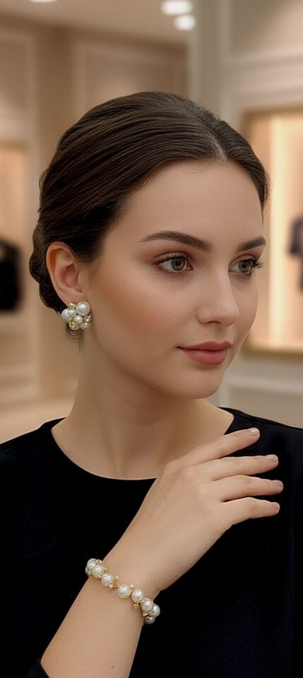 İncili Küpe Bileklik Set