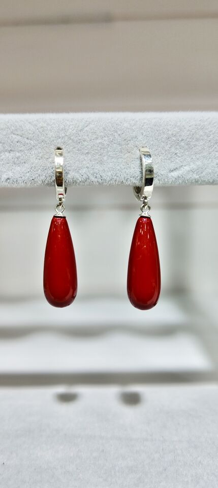 Mercan Renk Uzun Damla Küpe