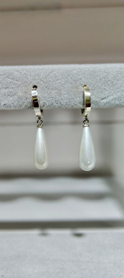 Beyaz İnci Uzun Damla Küpe