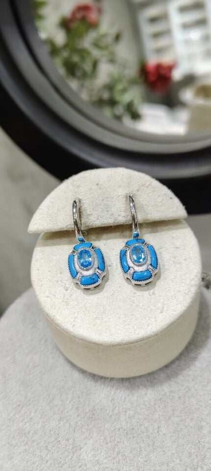 Mavi Mineli Akuamarin Sallantılı Küpe