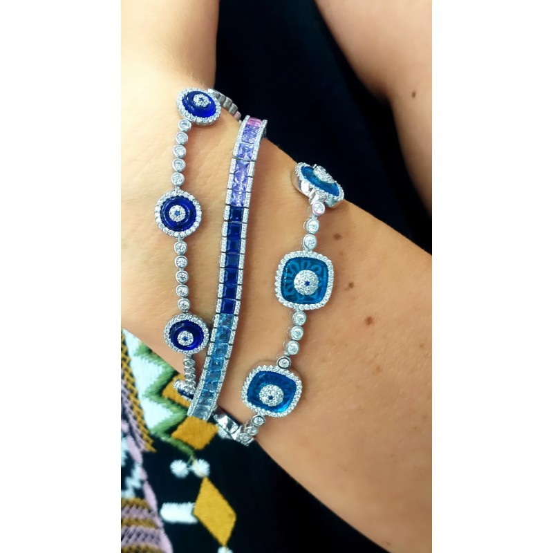 5 Lİ KARE TURKUAZ CAMGÖZ BİLEKLİK