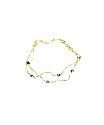 Nazar Boncuklu 2 Zincirli Bileklik Gold