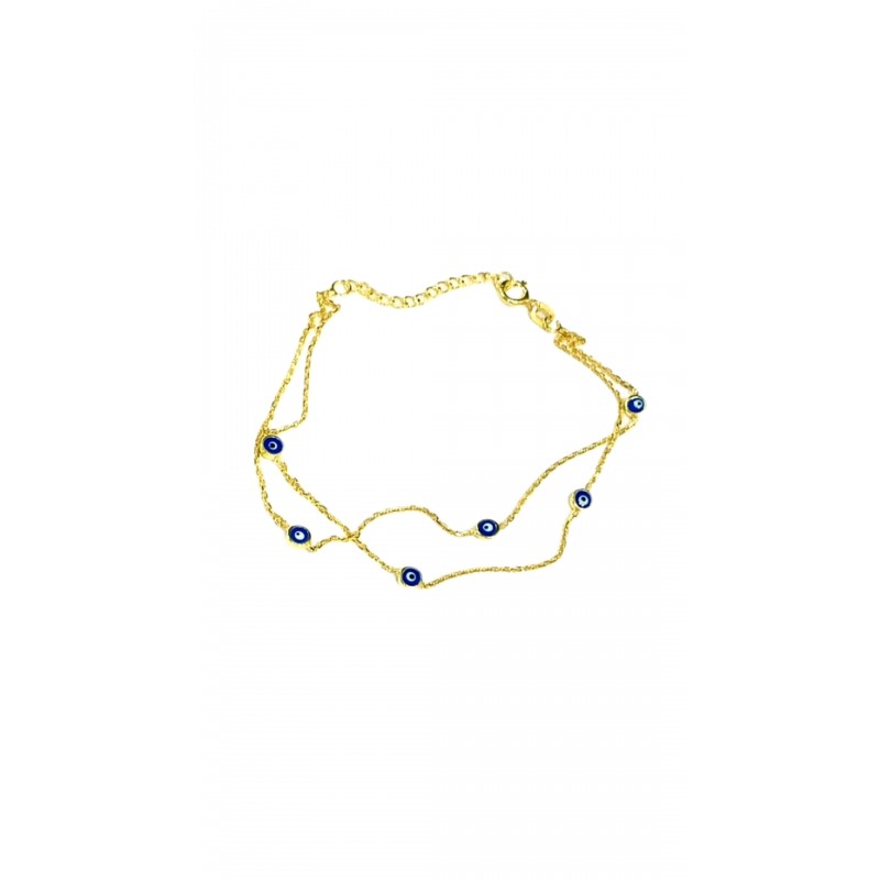 Nazar Boncuklu 2 Zincirli Bileklik Gold