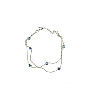 Nazar Boncuklu 2 Zincirli Bileklik Beyaz 