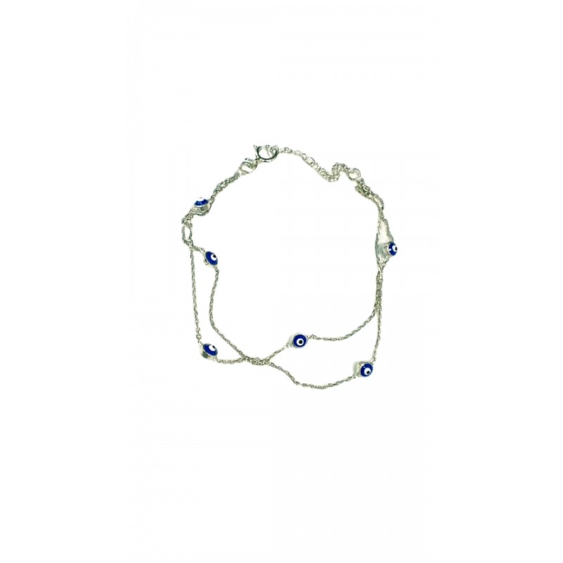 Nazar Boncuklu 2 Zincirli Bileklik Beyaz 