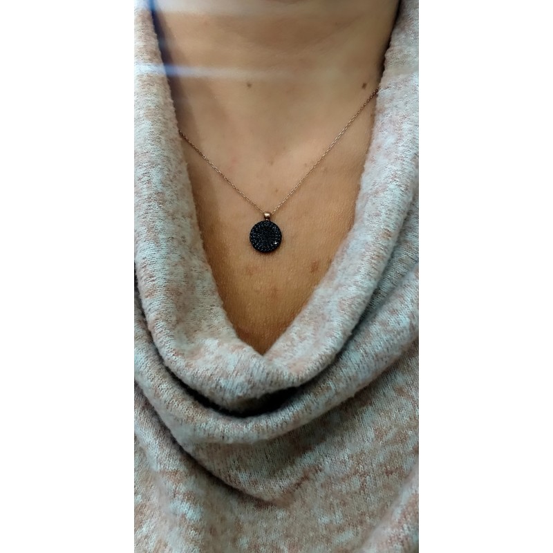 İÇİ DOLU KOLYE SİYAH TAŞLI 